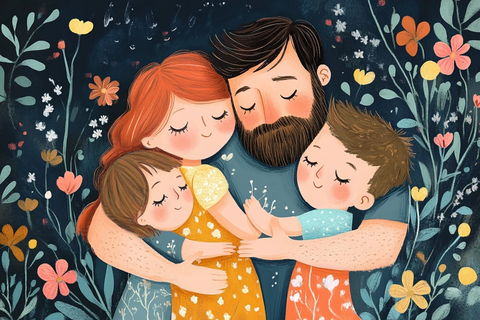 春天亲子拥抱爸爸胡子