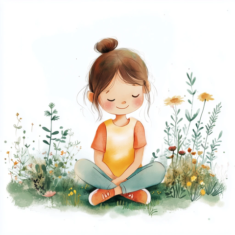 女孩交叉腿坐看书插画