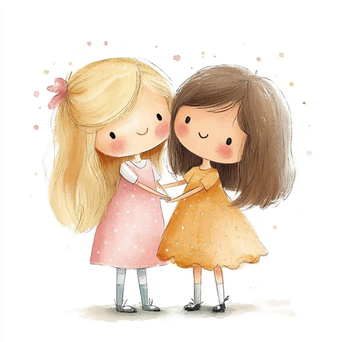 金发女孩与棕发女孩友谊插画