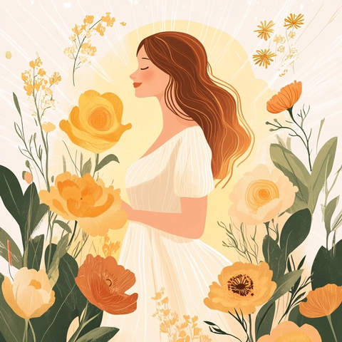 女性力量与花朵的温柔共鸣