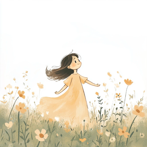 女孩拥抱花朵新开始