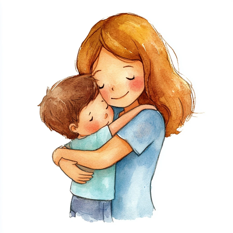 妈妈拥抱小男孩