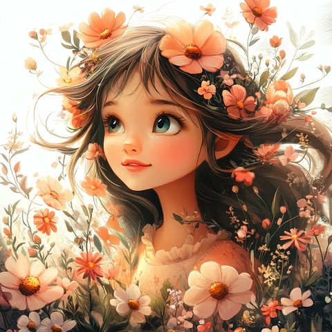 春日仙女与粉色花朵