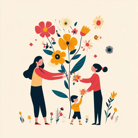 家庭共享花朵插画