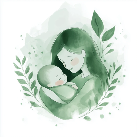 母亲怀抱新生儿绿意环绕