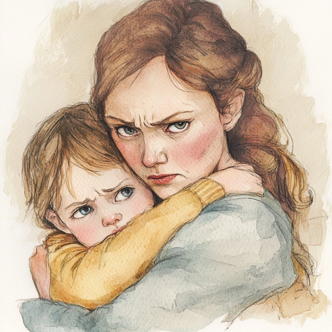 忙碌妈妈的水彩插画