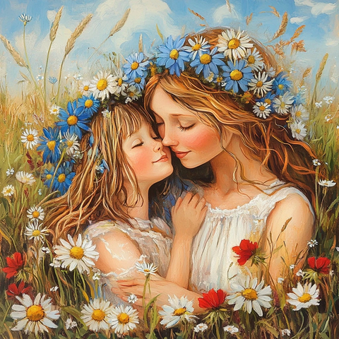 母女花环头饰花海漫步