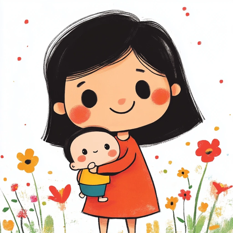 母亲抱婴儿插画