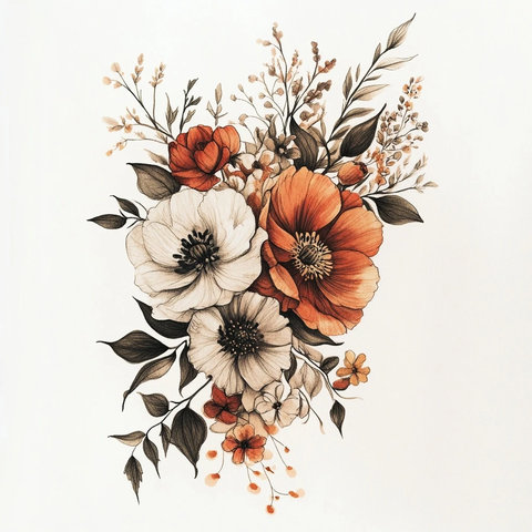 波西米亚风格花朵纹身