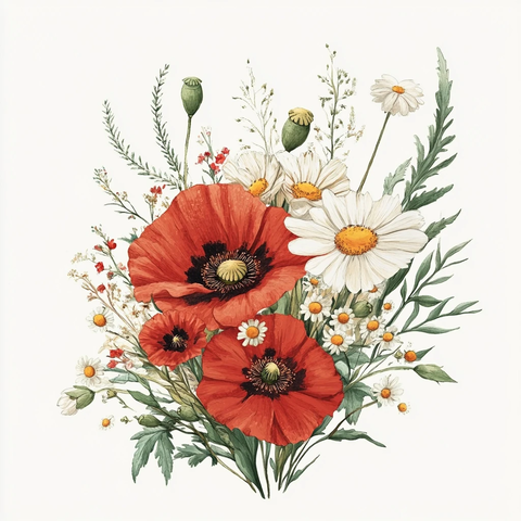 野花簇与绿叶植物图鉴