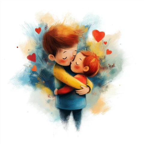 孩子拥抱朋友温暖瞬间