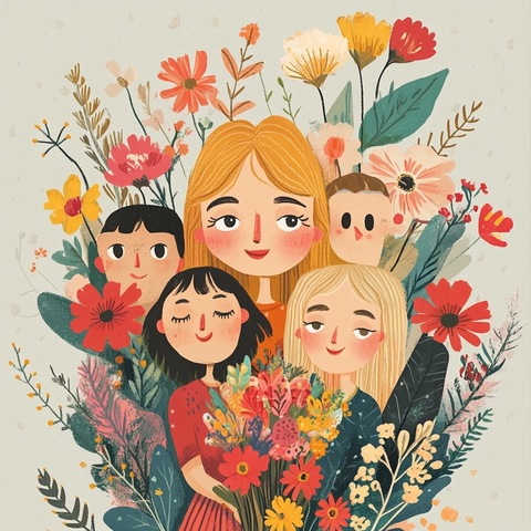 女孩手持花束花朵人脸