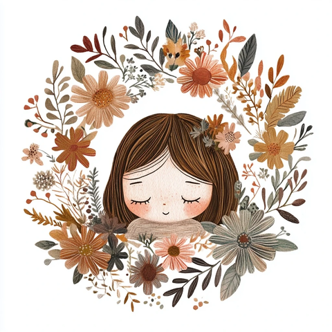 波西米亚风花卉花环插画