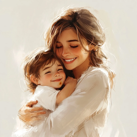 母亲微笑拥抱孩子