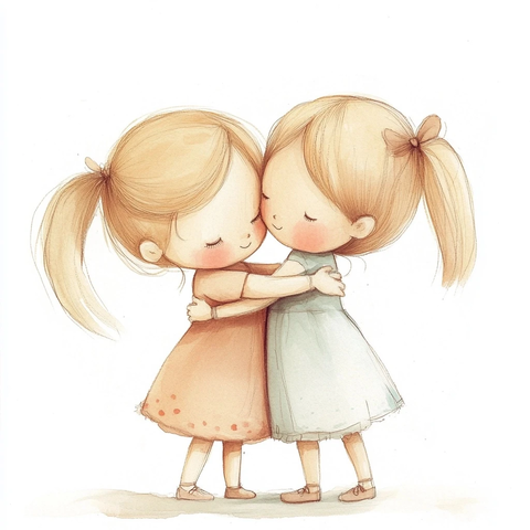 双胞胎女孩拥抱白背景