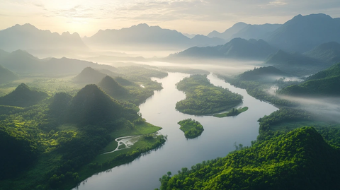 山间河流的壮丽全景