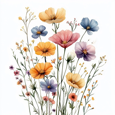野花水彩插画