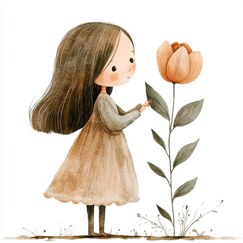公主手持花朵简约插画