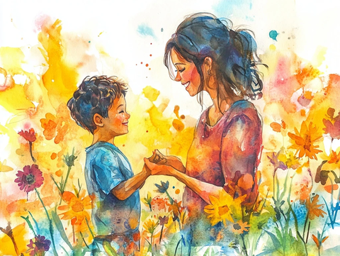 母亲道歉儿子微笑原谅