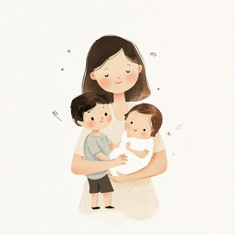 母子三人温馨相拥