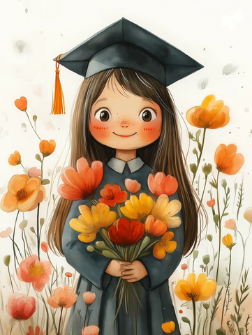 女孩毕业典礼手持花束