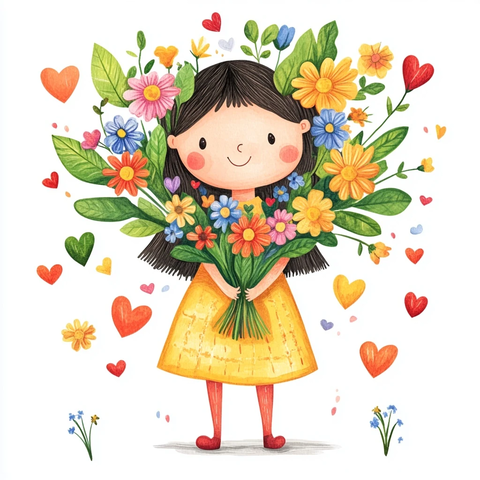 女孩花束插画矢量设计