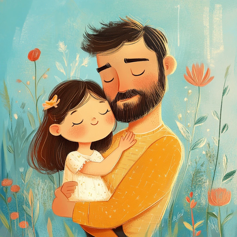 父亲节父女温馨插画