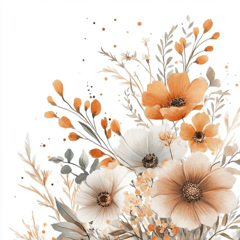 白底橙花水彩花卉插画