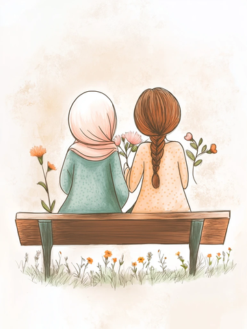 两位好友坐在长椅上