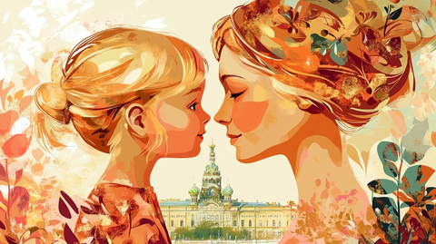 母子插画矢量模板