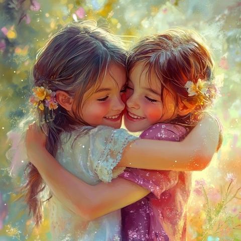 友谊温暖笑容拥抱共同冒险