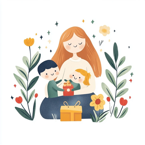 母子三人玩教育玩具