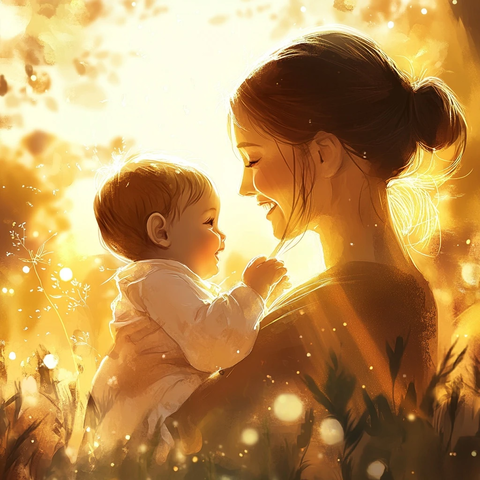 母子户外温馨时光