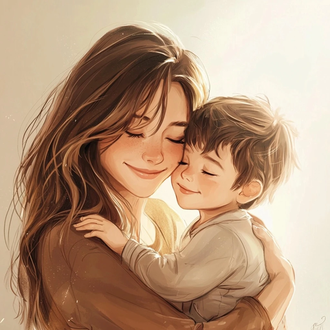 母子相拥温情时刻