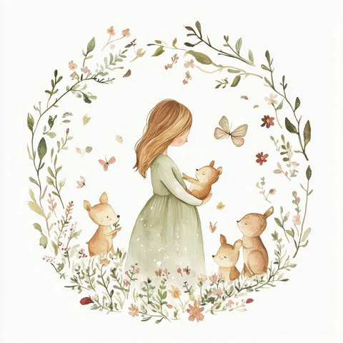 孕妇与动物的温馨森林