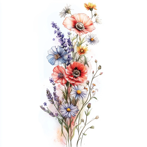 野花水彩纹身设计