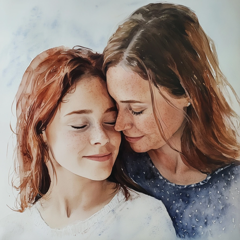 母女水彩写实关系图