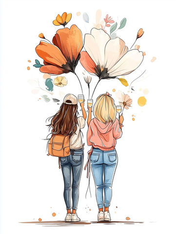 好友举杯庆祝粉色背景插画