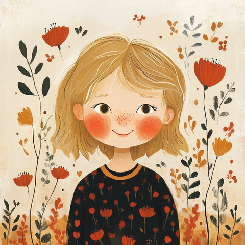 儿童插画红脸颊金色头发