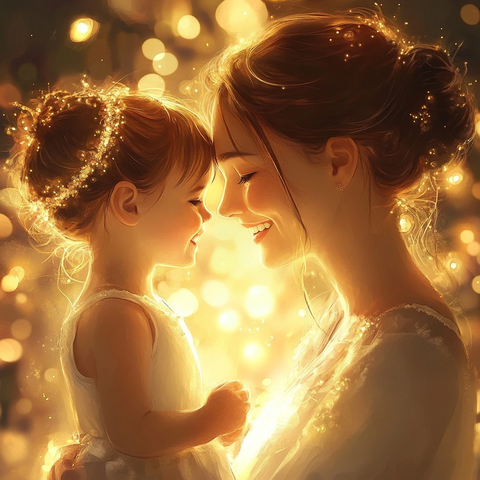 母亲与孩子面对面微笑