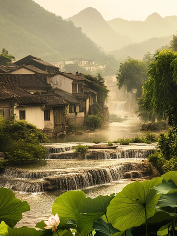 依山傍水的乡村美景