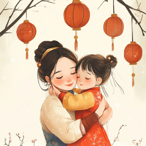 母子拥抱中国风