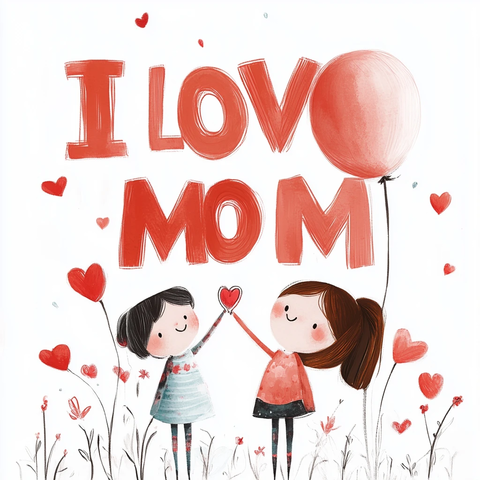 爱心妈妈插画故事书风格