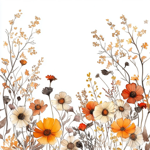 橙黄褐野花水彩边框