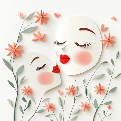 宝宝妈妈亲吻花朵插画