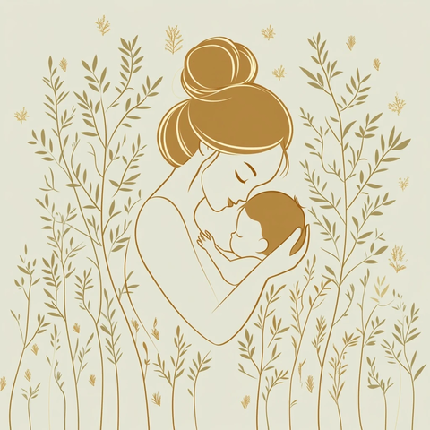 母亲与婴儿树枝环绕