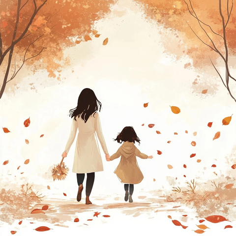 母女牵手散步