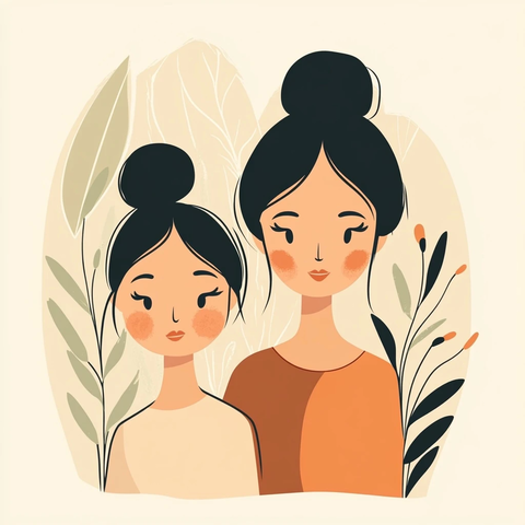 姐妹互动教育插画