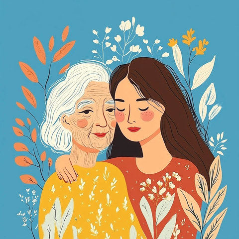 母女情深蓝色背景温馨时刻