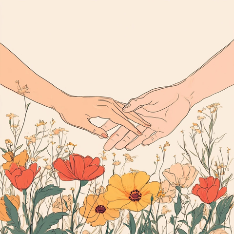 双手相握花朵背景